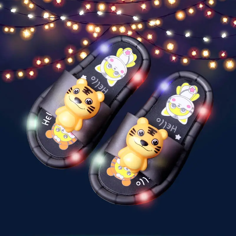 Children Luminous Slippers Soft PVC Shoes Comfortable Toddler Kid Baby Home Shoes Lovely Cartoon Smile Pattern Non-slip Footwear