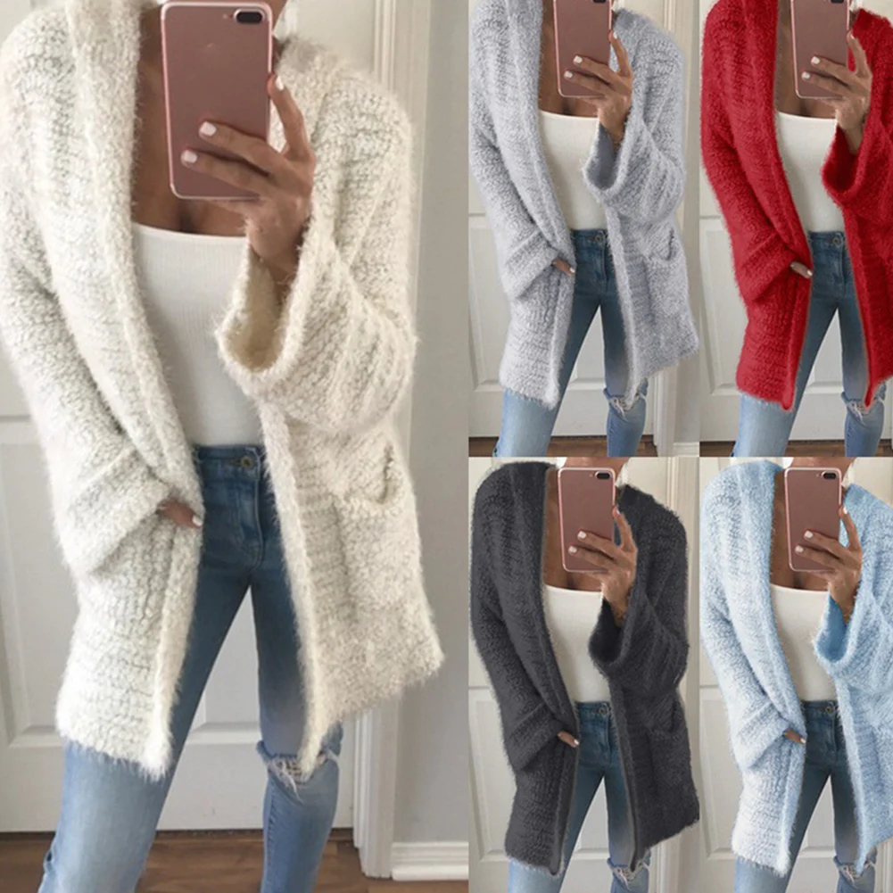 Повседневная Верхняя одежда Mantel Jacke Blusas модная женская однотонная одежда с длинным рукавом и капюшоном, вязаный кардиган, пальто, верхняя одежда