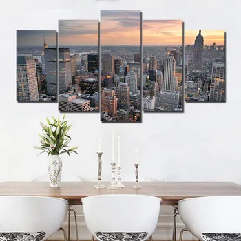 

5 Panel Print Canvas Painting New York City Skyscraper Building Painting Wall Decoration Art Poster And Prints