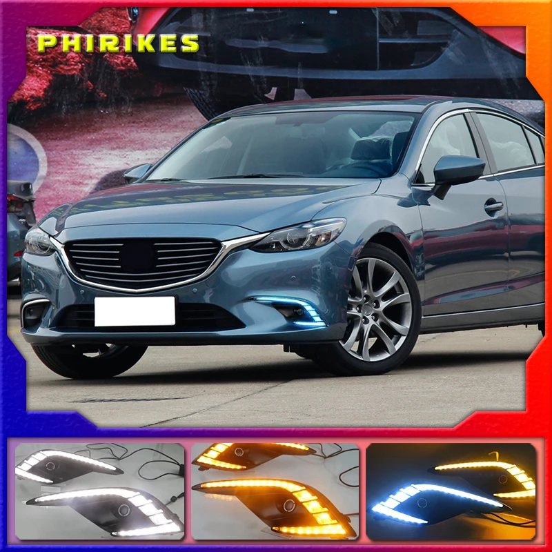 2Pcs LED For Mazda 6 Atenza 2016 2017 2018 Daytime Running Light DRL fog lamp Driving lights Yellow Turn Signal Lamp |