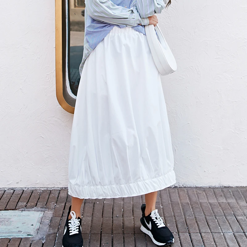

XUXI High Waist Casual Half Body Skirt Girl Solid Color Summer Sexy Lantern Big Swing Skirt Fashion 2020 Women Ropa Mujer FZ1975
