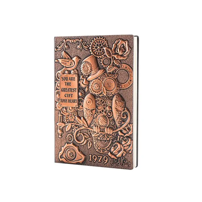Red Bronze Retro Creative Mechanical Owl Embossed A5 Notebook Leather Journal Notepad Travel Diary Planner School Office Supplies Gift C26 - Color: Red Bronze
