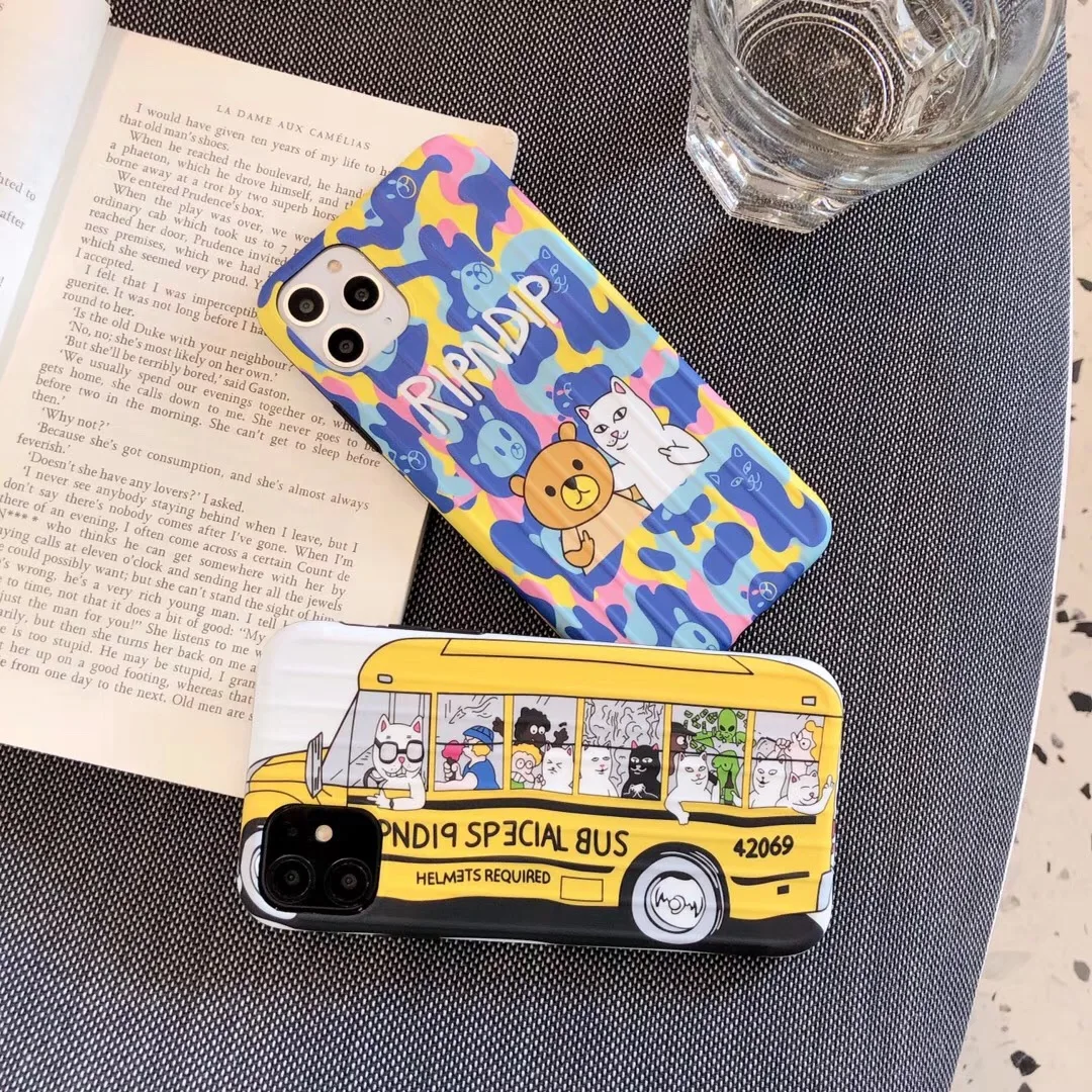 

Cartoon Lord Nermal BUS Case For iPhone 7 8 Plus 11 Pro X XS Max XR Cover 3D RIP N DIP Tide Cat Bear Phone Cover Fundas