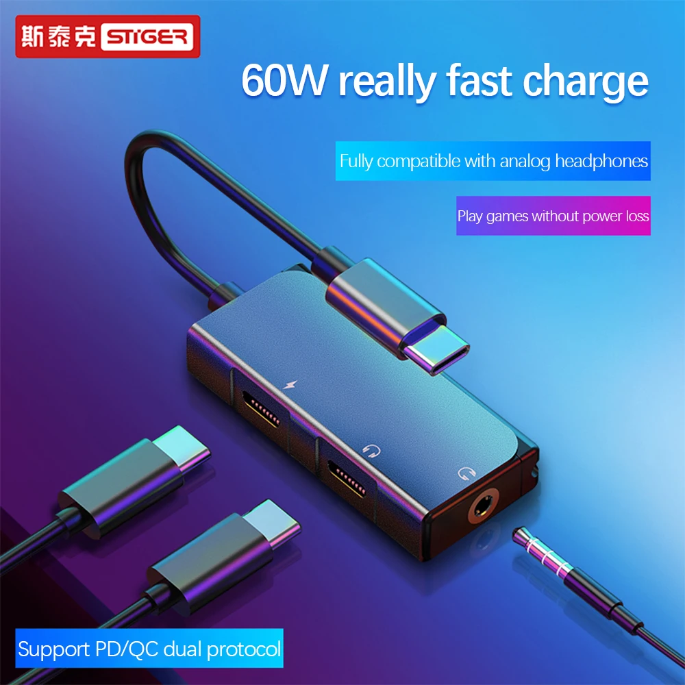 3 in 1 Type C Headphone Adapter PD Fast Charge Digital Audio Converter Voice Live Broadcast for Huawei P40 Xiaomi T10 Lite Pro