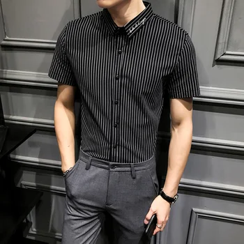 

Summer Mens Striped Shirt Formal Business Short Sleeve Casual Slim Fit Dress Shirts High Quality Camisa Masculina Blouse Homme