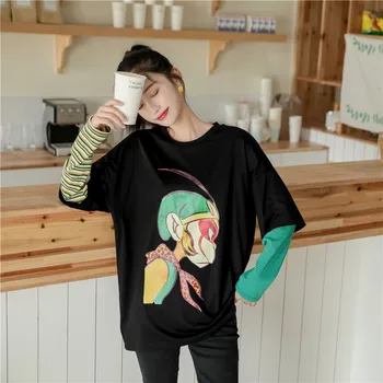 

Kpop Polyester Limited Korean Tumblr Free Shipping 2020 Tide Style Hit Tees Loose Shirt Solid Full Regular Cotton O-neck Casual