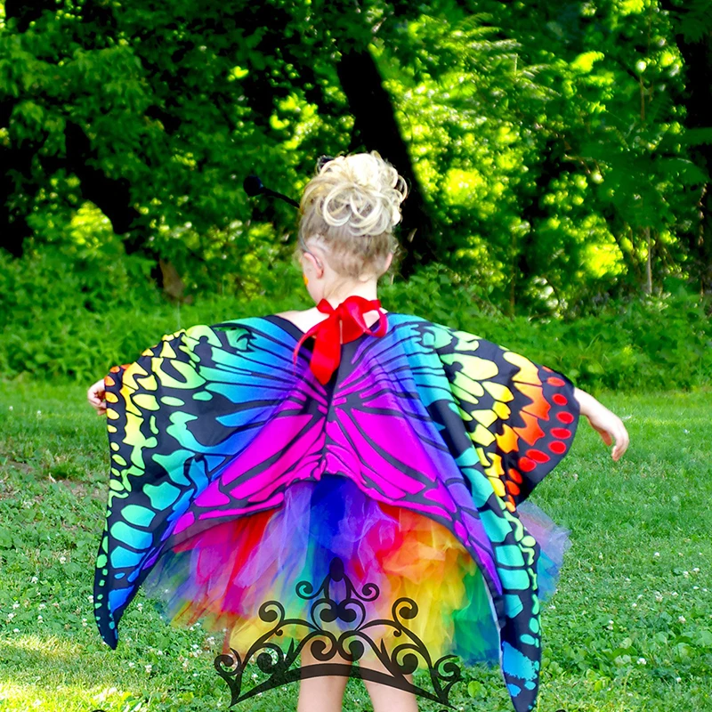 Bright Rainbow Butterfly Tutu Dress Little Kids Girls Halloween Costume Outfit Children Birthday Party Beach Holiday Tulle Dresses (2)