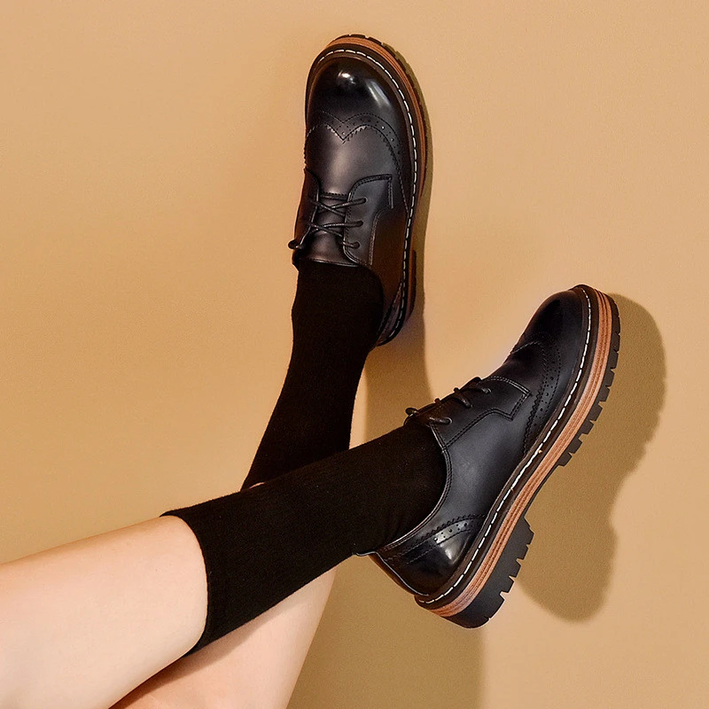 bust wagon Discourage Vintage Lace Up Ladies Girls Brogues Shoes Black Brown College Oxford Shoes  For Woman British Style Women Flats Platform Oxfords|Women's Flats| -  AliExpress