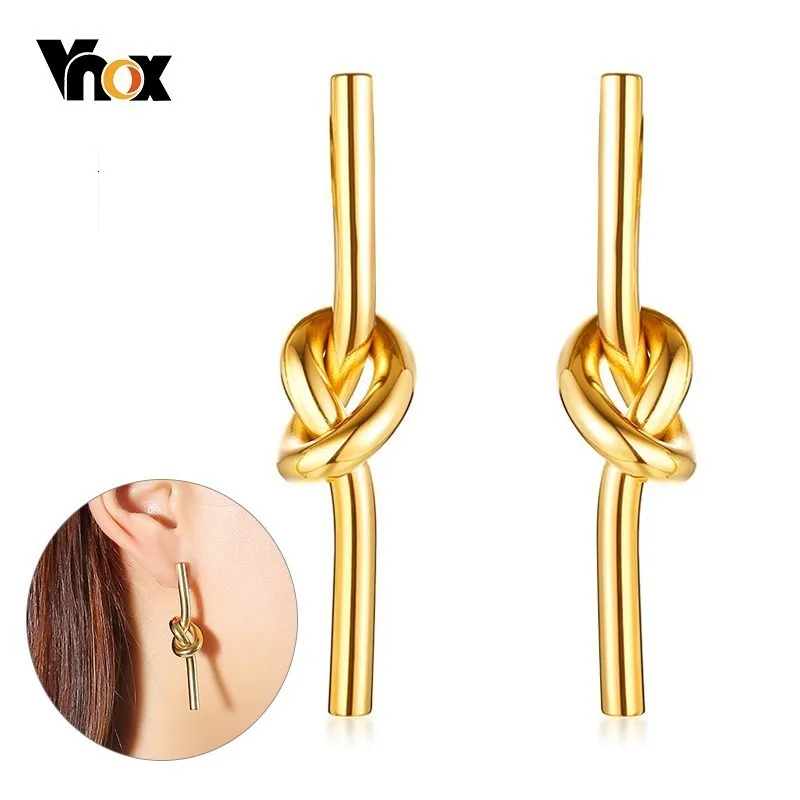 Vnox, уникальные висячие серьги с узлом для женщин, золотые, из нержавеющей стали, висячие серьги, для женщин, для вечеринки, ювелирные изделия, элегантные серьги