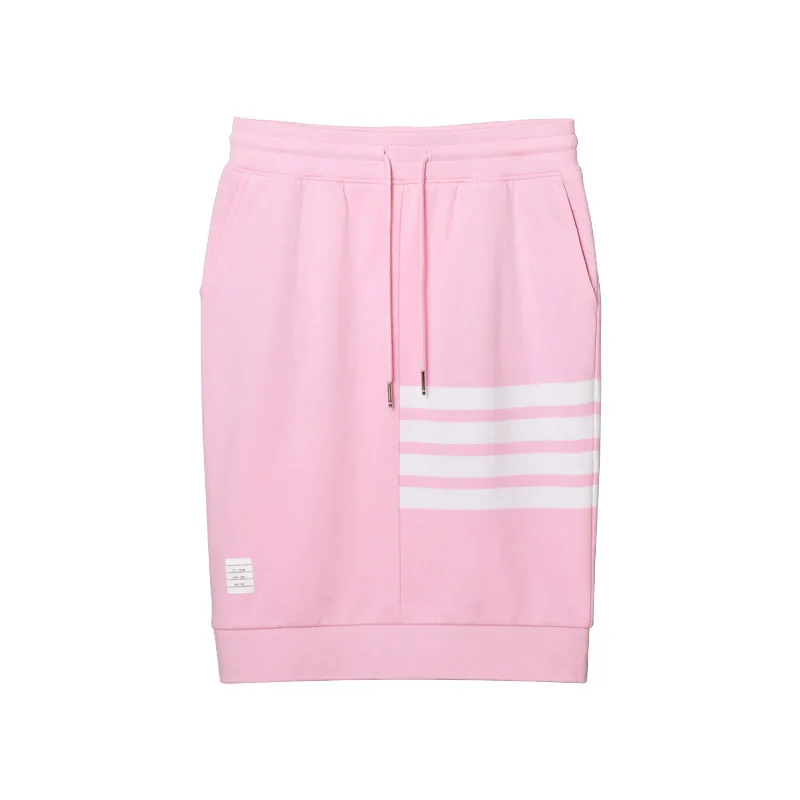 ТБ Том, женские окрашенные юбки с высокой талией, Хлопковая полосатая Спортивная юбка для женщин, женская рубашка до колена, рубашка в стиле ампир, цвет серый, синий, розовый - Цвет: pink