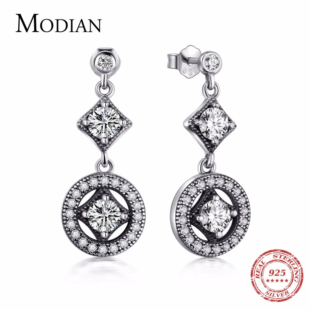 

Modian Solid 925 Sterling Silver Classic Fashion Drop Earrings Cubic Zirconia VINTAGE Style For Women Date Long Earrings Jewelry