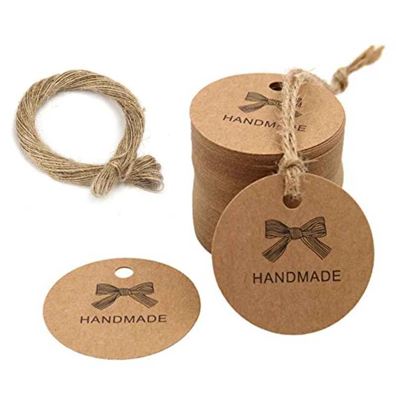 

200PCS Beautiful Bow Handmade Kraft Packing Gift Tags Labels Cards Garment Tag Bow Style Hang Tags Gift Packing Decoration Label