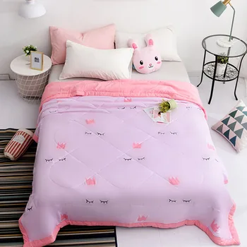 

Summer Washed Cotton Blend Quilted Blanket Air Condition Thin Quilt Comforter for Kid Cartoon Bedspread King Bed Cover Bedding