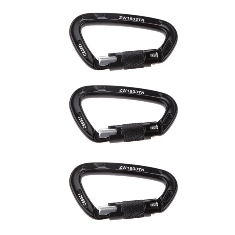 

3pcs / Pack 24KN Aluminum Snap Hook D-Ring Climbing Mountaineering Rappelling Tree Care Multifunctional Snap Hook - Black