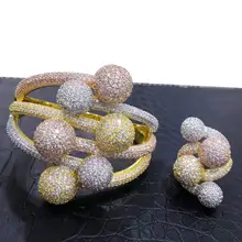 Godki роскошный 3 тон шаровой намотки Африканский нигерийский браслет кольцо наборы Ювелирный Комплект в индийском стиле для женщин Свадебные brincos para as mulheres