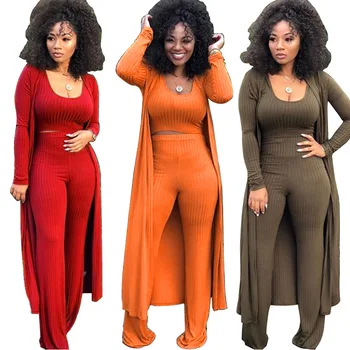 

Women Knitted 3 Piece Set Spaghetti Strap Crop Top High Waist Pant Long Sleeve Cardigan Overcoat Suits Women Autumn Streetwear