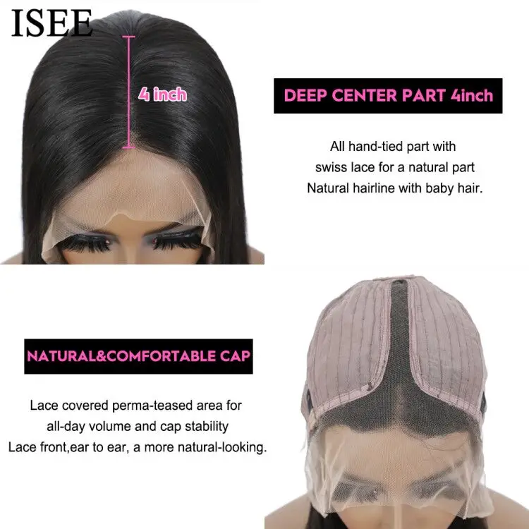 ISEE HAIR Deep Wave Wigs 13X4X1 T Part Lace Front Human Hair Wigs For Women Brazilian Deep Wave Human Hair Wigs