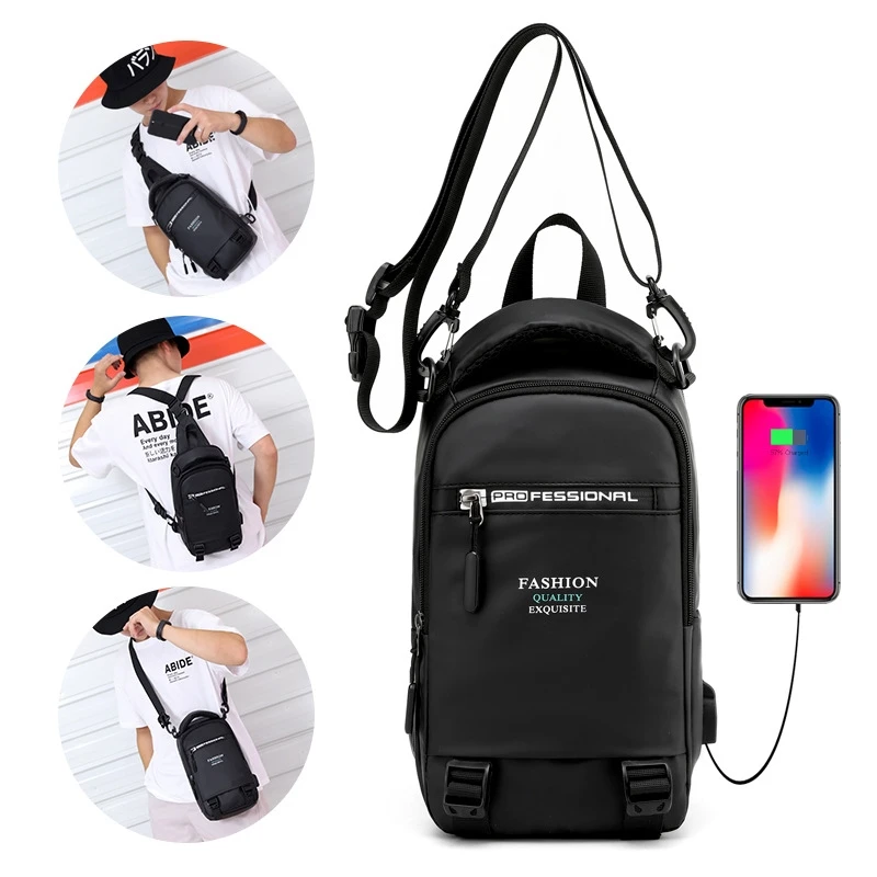 Vilead Waterproof Nylon USB Charging Shoulder Bag Men Fashion Outdoor Camping Hiking Backpack Multi-functional Travel Chest Bag