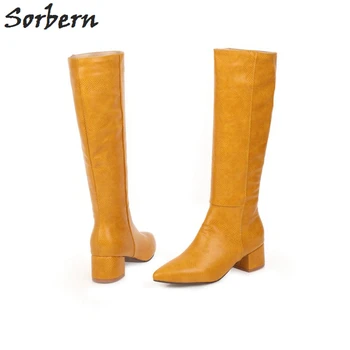 

Sorbern Knee High Low Heel Boots Women Hoof Heels Fetish Shoes Wide Leg Boots For Crossdresser Women Gothic Boots Custom Color