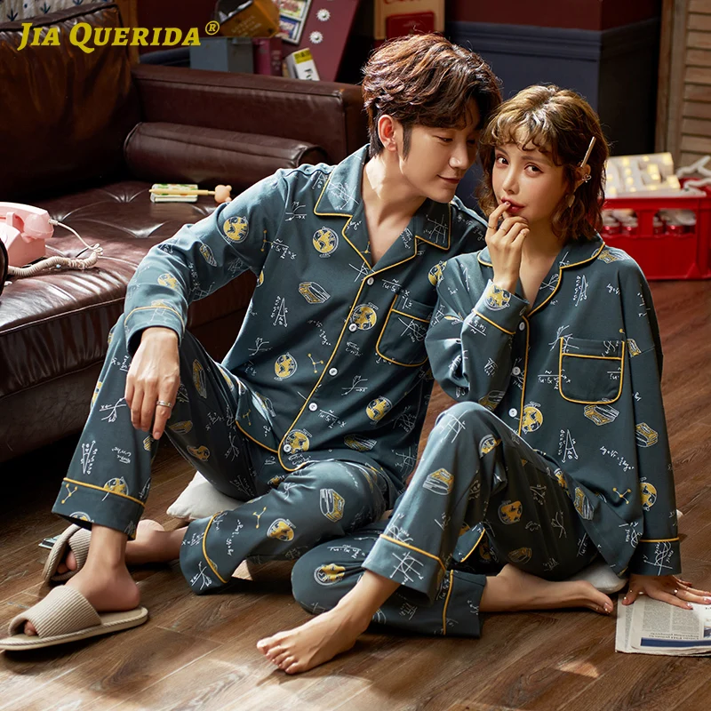 Fashion Long Sleeve Long Pants Pajamas for Couple Homesuit Homeclothes Turn Down Collar Front Pocket Pj Set Printing Pajamas Set Fashion Long Sleeve Long Pants Pajamas for Couple Homesuit Homeclothes Turn Down Collar Front Pocket Pj Set Printing Pajamas Set