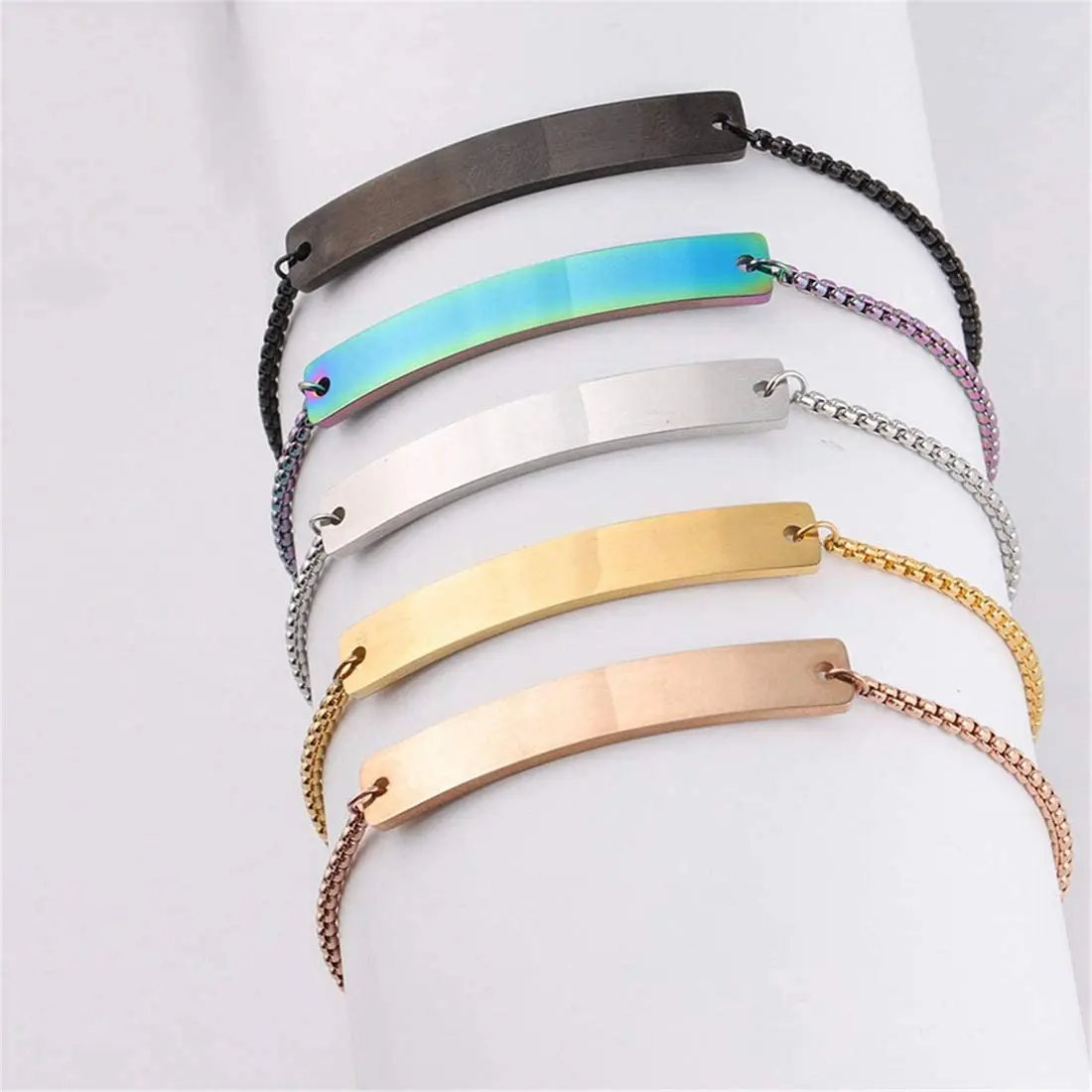 

Albeads Personalized Custom Engraving Stainless Steel ID Bracelets for Women Name Plate Identity Bracelet Adjustable Chain Bangl