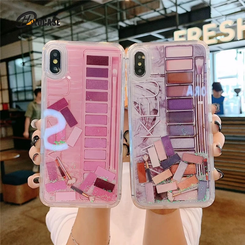 Makeup Eyeshadow Palette Phone Case For iPhone 12 mini XS Max XR 11Pro 6 6s 7 8 plus Dynamic Glitter Cosmetic Quicksand | Мобильные