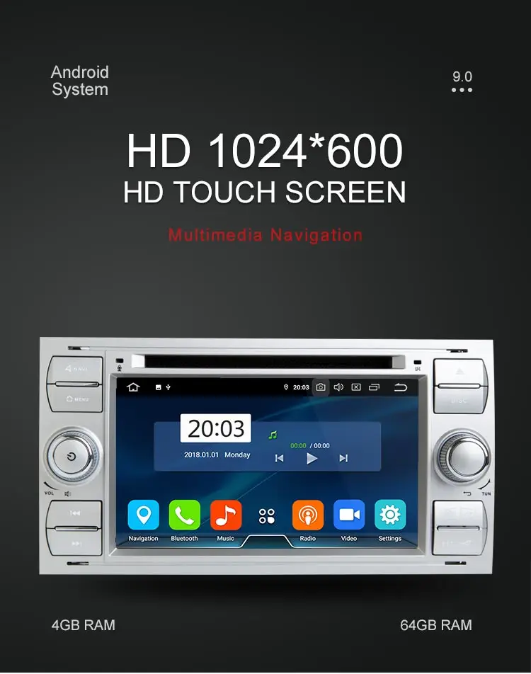 Besina Восьмиядерный Android 9,0 автомобильный dvd-плеер для FORD Focus S-MAX Mondeo Kuga C-MAX Fiesta wifi gps радио 4G+ 64G мультимедиа аудио