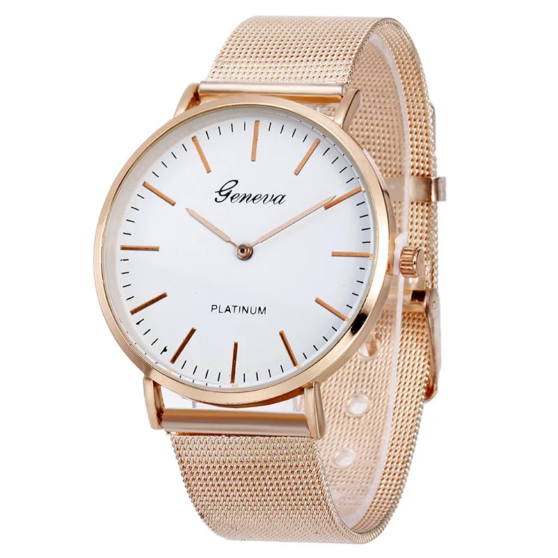 

Foreign Trade Hot Selling Geneva Ultra-Thin Two Needle Mesh Belt Watch Geneva Article Ding Measuring Quartz Watch Manufacturers