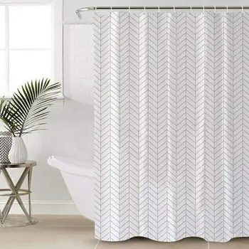 

Geometric Herringbone Striped Shower Curtains for Bathroom Decor Black and White Polyester Fabric Waterproof Bath Curtain Set