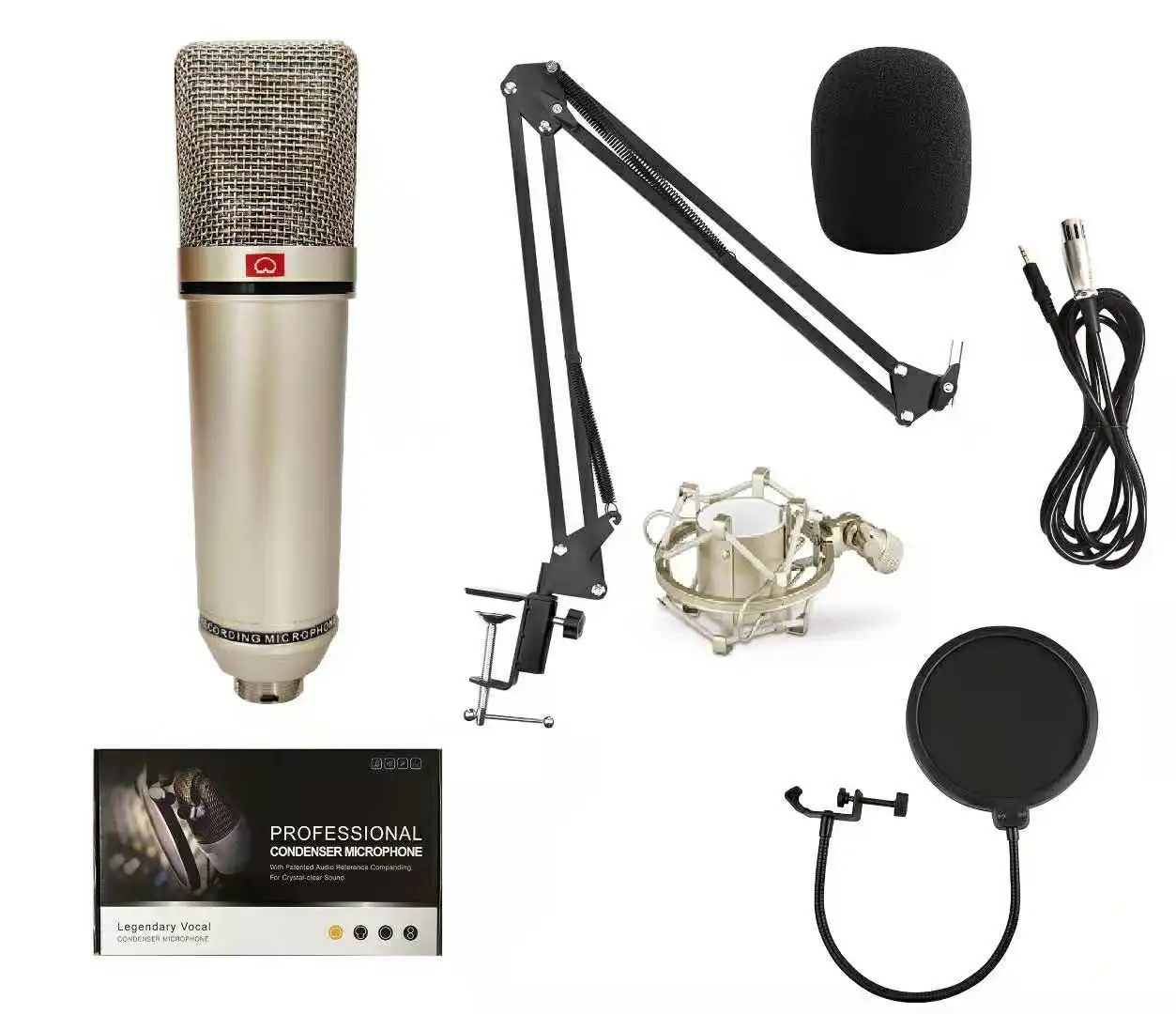 All Metal Condenser Microphone Kit with Arm Stand Pop Filter Metal Shock Mount Professional Recording Microphone For Podcast gaming microphone Microphones