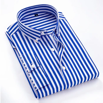 

Men's Shirt Slim Fit Business Casual Striped classic Shirt 3/4 Sleeve Formal Dress Shirts Korean Streetwear Male Clothing