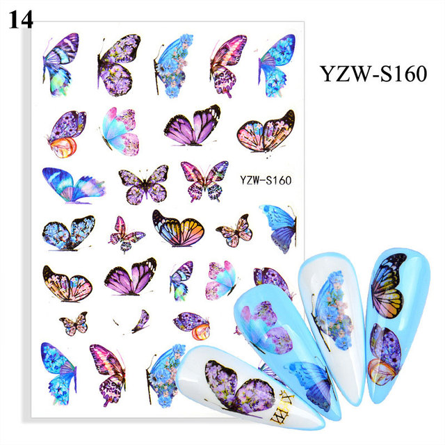 Flower Leaves Self Adhesive Sliders Beauty Nail Foils Blue & Black Summer Art Nail Stickers 3d Decals New 2021