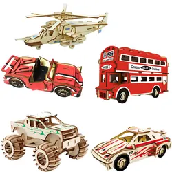Wooden 3d three-dimensional puzzle AK47 boy educational toys children hand-assembled model car double-decker bus