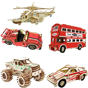 

Wooden 3d three-dimensional puzzle AK47 boy educational toys children hand-assembled model car double-decker bus
