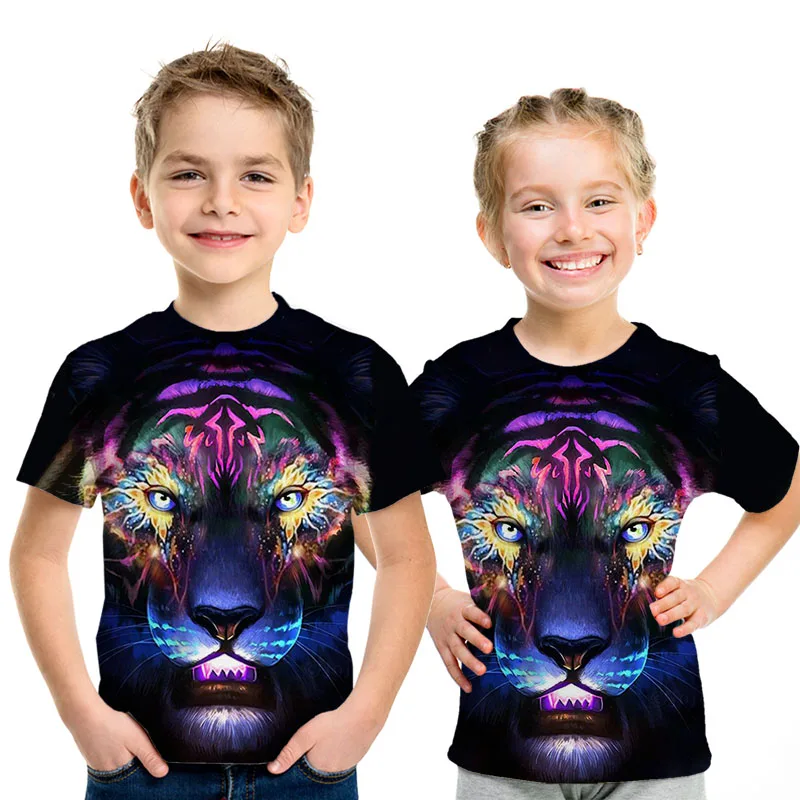 picture color Уличная одежда с 3D принтом детская футболка с изображением короля льва Летняя Повседневная рубашка с короткими рукавами и изображением Льва для мальчиков и девочек - Цвет: picture color