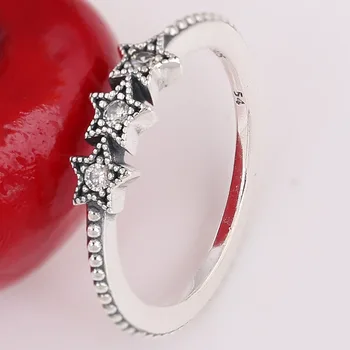 

Original 925 Sterling Silver Ring Celestial Stars With Crystal Rings For Women Birthday Wedding Party Gift Fine Pan Jewelry
