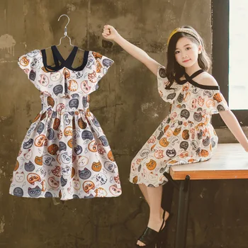 

Summer Children Dress Princess Kids Dresses For Girls Clothing Clothes 8 10 12 14 Years Girl 2020 New Cute Cat Style Dress