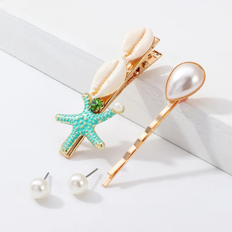 Fashion Pearl Sea Shell Conch Hair Clip For Women Girl Bridal Metal HairPin Barrette Hair Accessories Jewelry Ocean Series