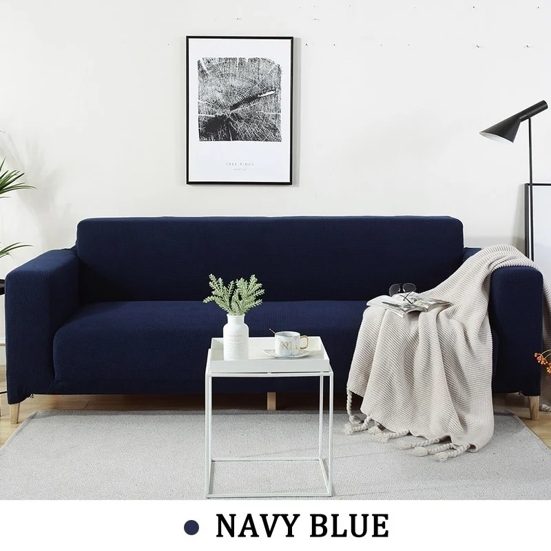 navy blue 1/2/3/4, его Подстолье из эластичного трикотажного утолщенной диван покрытие все включено Нескользящие Однотонная одежда чехол для дивана диван чехлов 12 Цветов - Color: navy blue