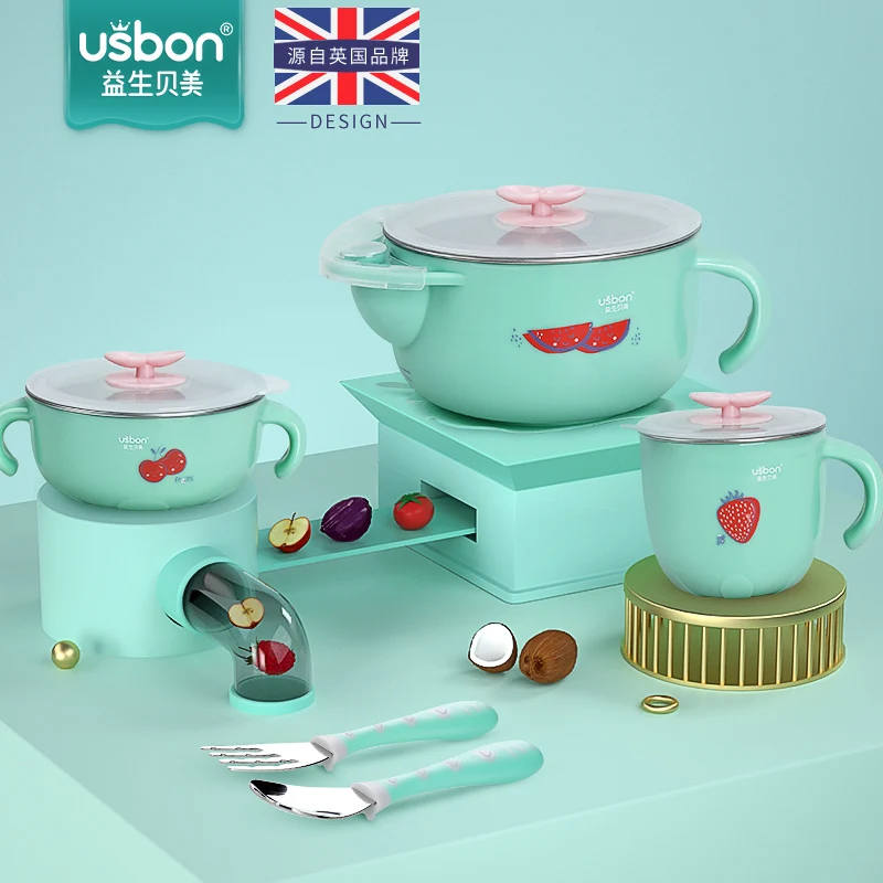 

Usbon 5 PCS Dishes Children's Tableware Set 316 Stainless Steel Baby Feeding Bowl Spoon Fork Cartoon Toddler Kids Bowl