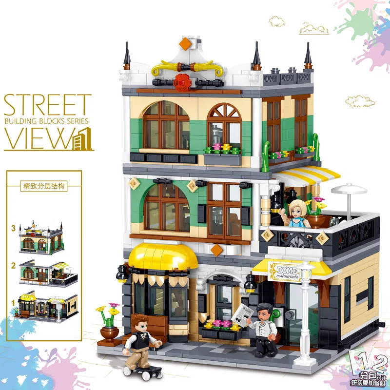 

2020 new Lepining Street Building Series The Rome Restaurant Set Building Blocks Funny Toys for Kids Christmas Gifts