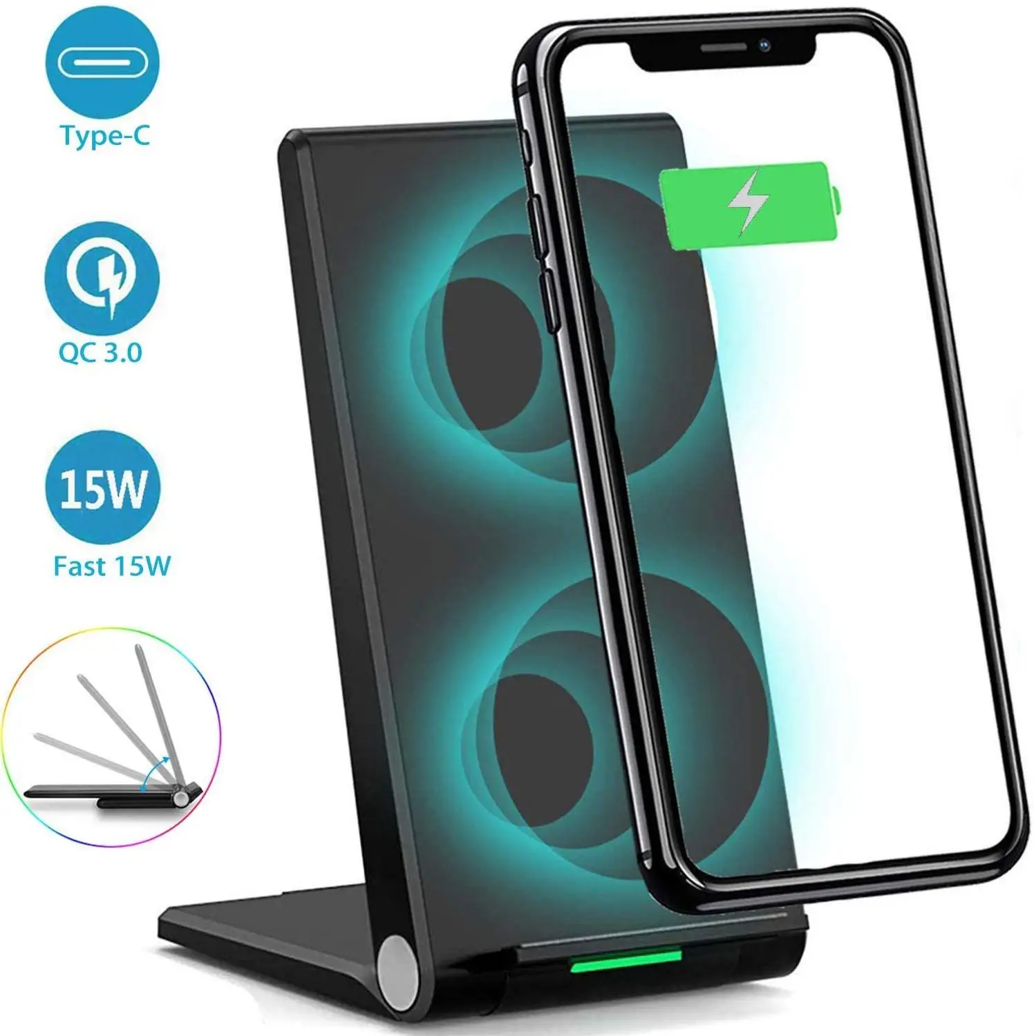 FDGAO Wireless Charger Folding 15W Type C USB Qi Fast Charging For iPhone 11 XS XR X 8 Airpods Pro Samsung S10 S20 Xiaomi Mi 10
