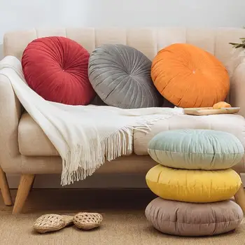 

35 Solid Round Cushion Soft Velvet Pillow Pink Blue Solid Color Chair Pad Floor pillow 45x45cm Home decoration Sofa