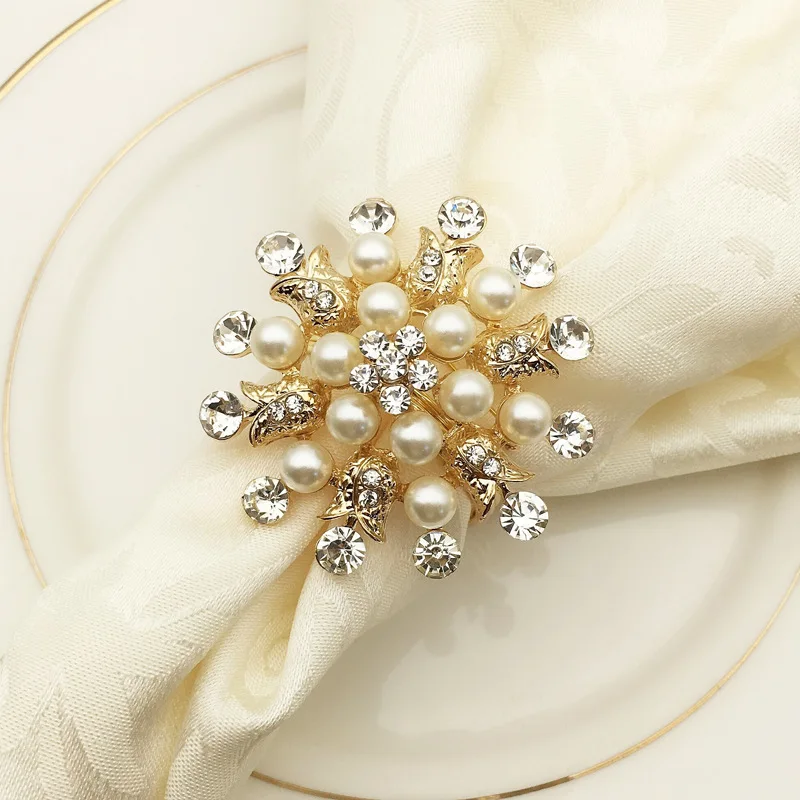 6/12pcs Creative Metal Pearl Napkin Ring Buckle Toast Button Ring Simple Home Restaurant Hotel Table Decoration Accessories - Цвет: 6Pcs Flower Pearl