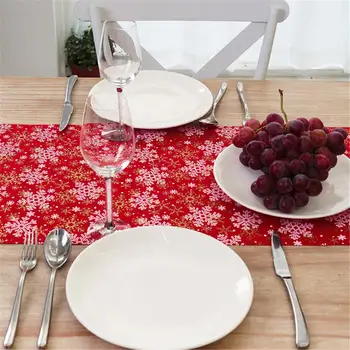 

180x35cm Merry Christmas Red Runner Mat Tablecloth Snowflake Long Table Runner Cloth Home Christmas Decor Mantel Antimanchas