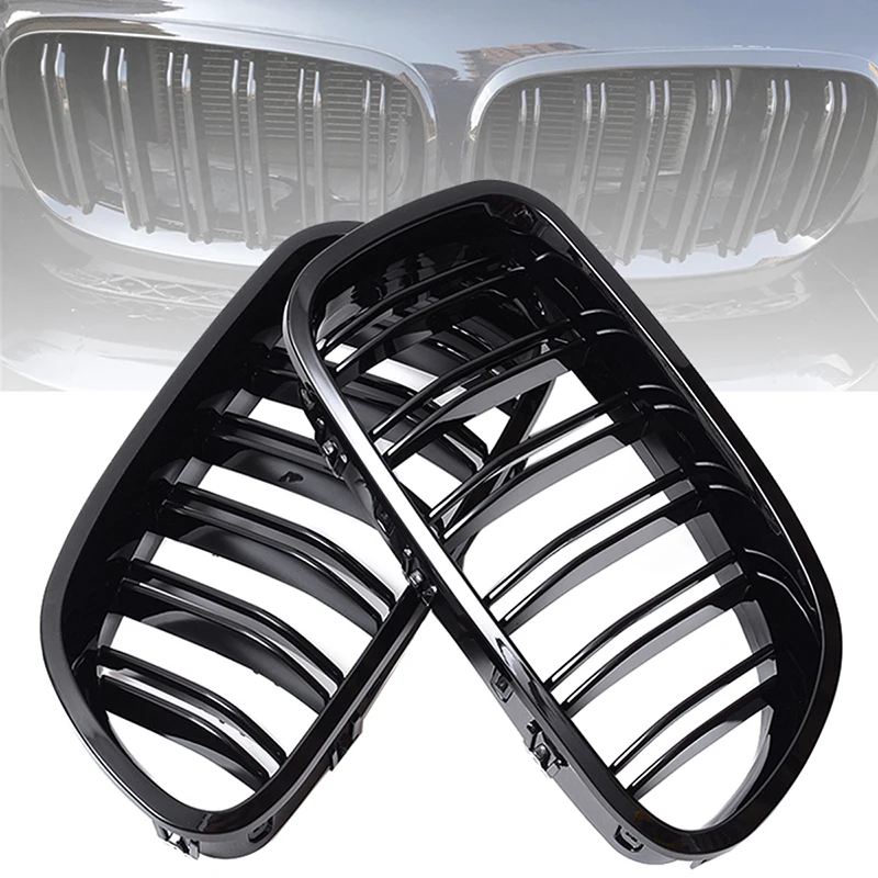 cheap Pair Gloss Matt Carbon Chrome Glossy Black Color Front Kidney Grill Grille For 11 16 4D Sedan 5D Touring 5 Series