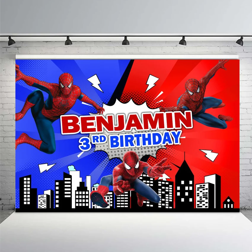 

MEHOFOTO Red Blue Spiderman Superhero Backdrop Boys Birthday Party Photography Backgrounds for Photo Studio 7x5ft Vinyl