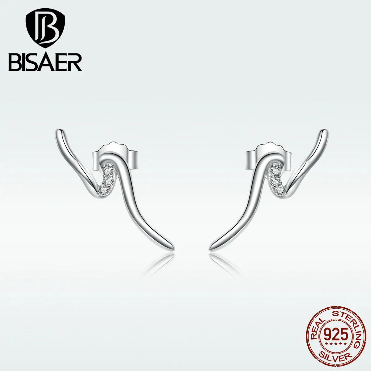 

BISAER 925 Sterling Silver Heartbeats Stud Earring For Woman Fashion Jewelry Party Summer Fashion Simple Design Jewelry GXE620