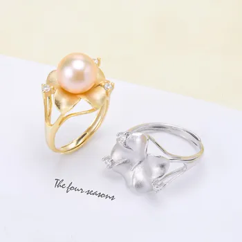 

Trendy style 925 Silver Pearl Ring Finger Ring Adjustable Resizable Ring Findings and Component Jewelry Part Fitting Accessorie