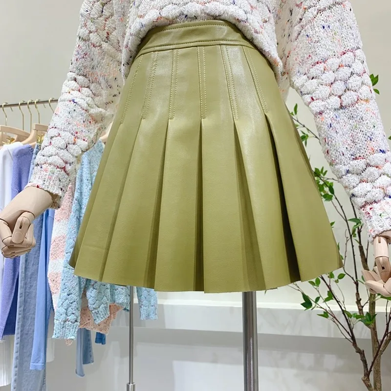 Модные черные юбки из искусственной кожи с мехом, женская летняя эластичная юбка с высокой талией,, сексуальная шикарная плиссированная юбка, женская уличная одежда